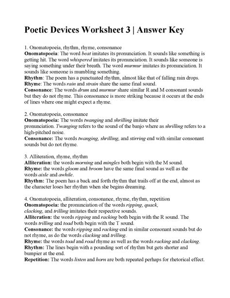 30 Poetic Devices Worksheet 1 | Education Template